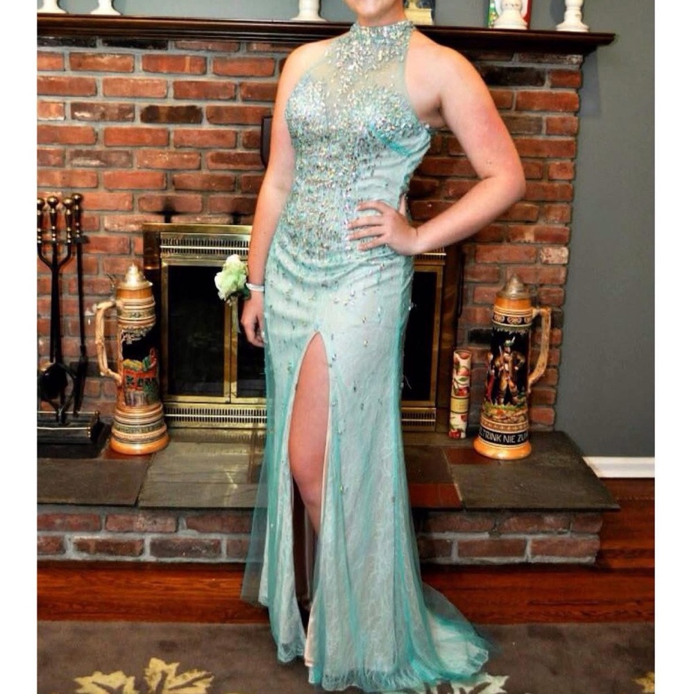 Embellished Teal Sleeveless Dress